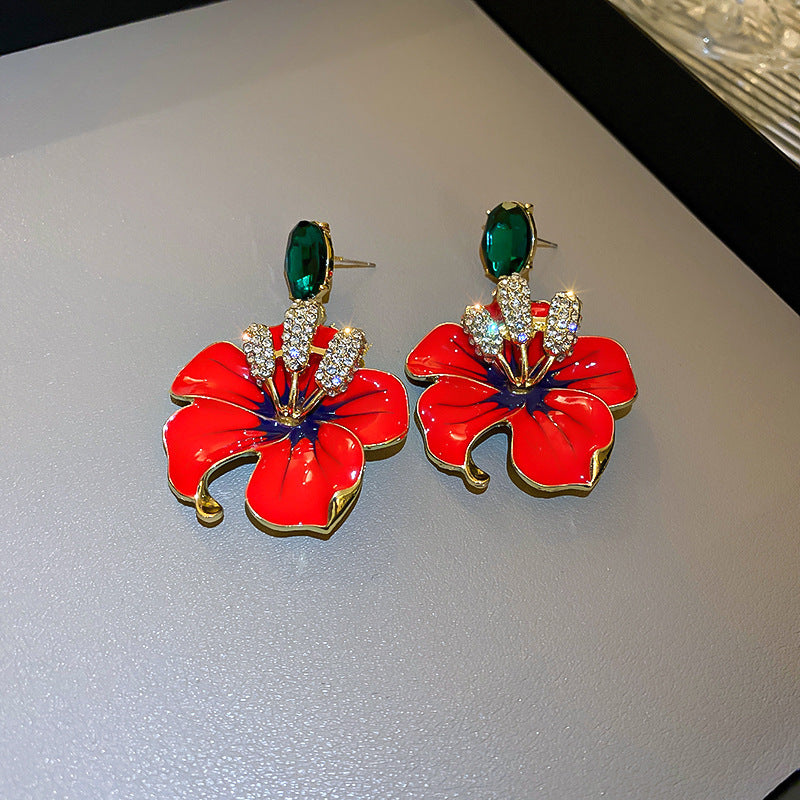 Vintage Geometric Earrings with Enamel Finish in Copper Base and Steel Posts for Women