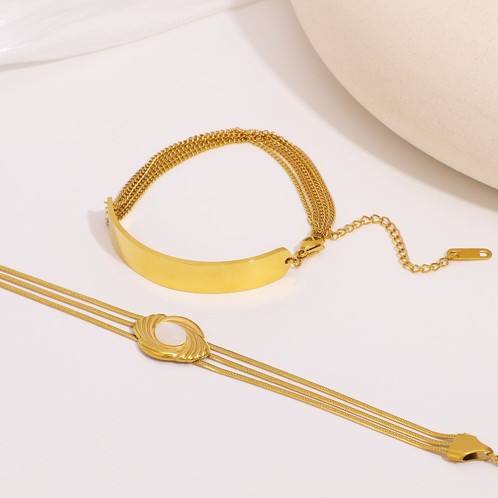 Bracciale geometrico in acciaio inossidabile con placcatura in oro 18 carati e intarsio in conchiglia naturale, gioielli minimalistici alla moda per donne e uomini