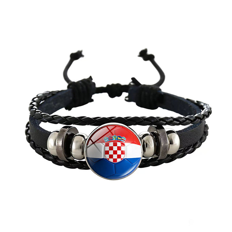 Unisex Geometric Round Braided Leather Bracelet Adjustable Handmade Wristband