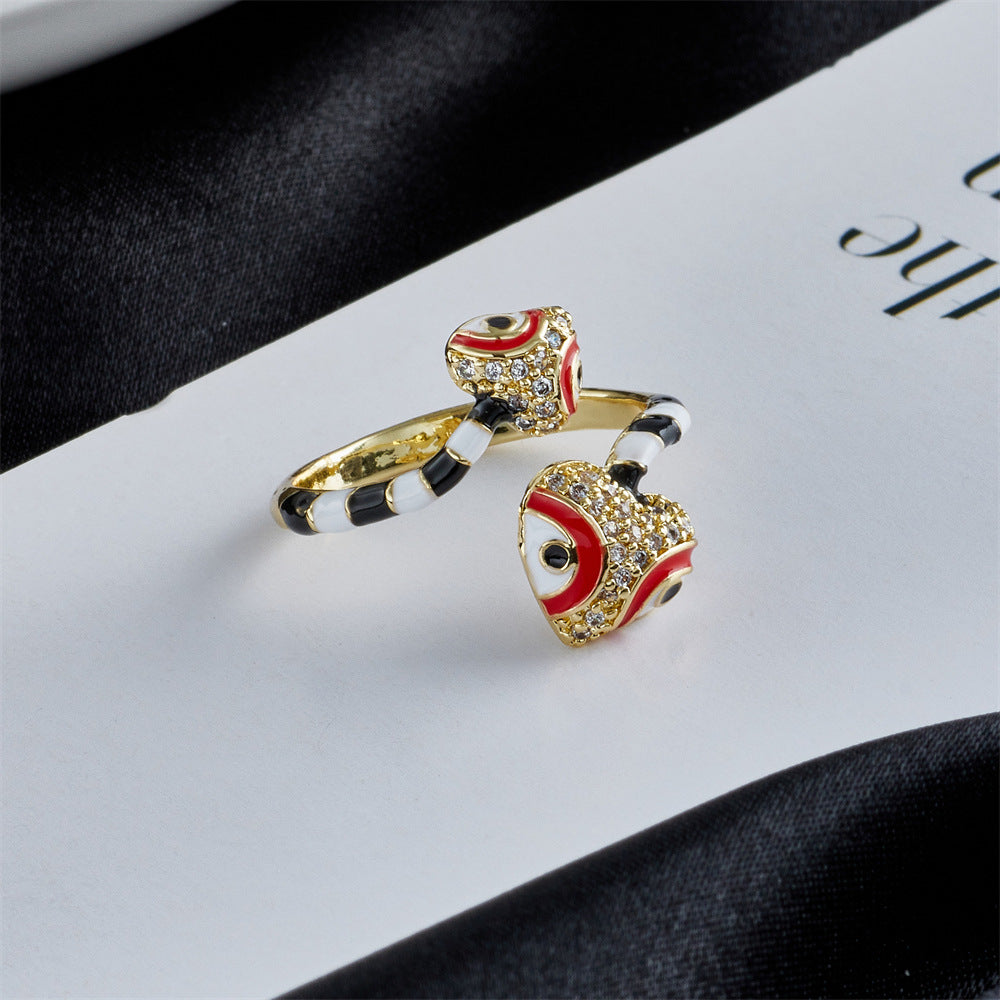 Anello geometrico minimalista in rame con zirconi micro-incastonati e finitura smaltata da donna