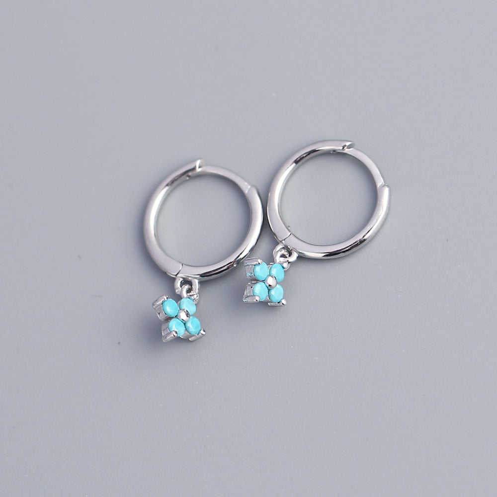 S925 Sterling Silver Geometric Floral Inlay Earrings for Women - Luxury Minimalist Fashion Commuting Jewelry