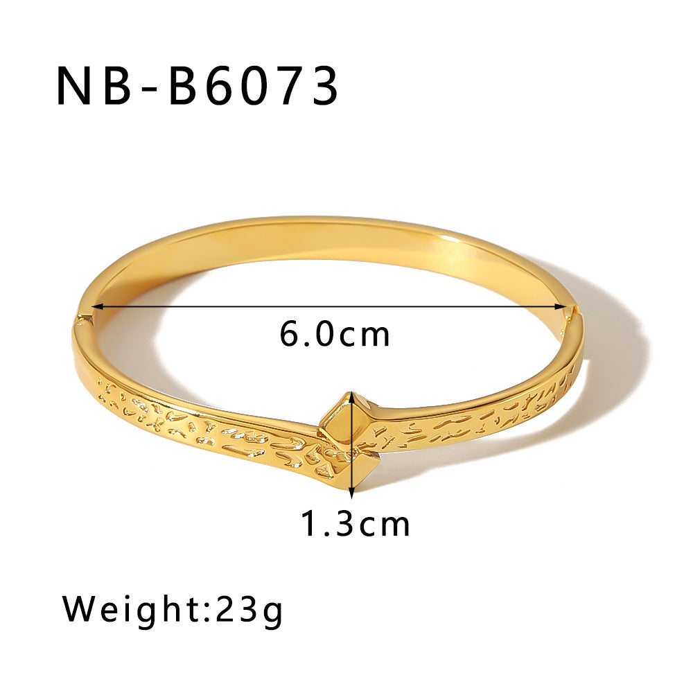 Ins Style Asymmetrical Heart Geometric Stainless Steel Bracelet with 18K Gold Plating for Women