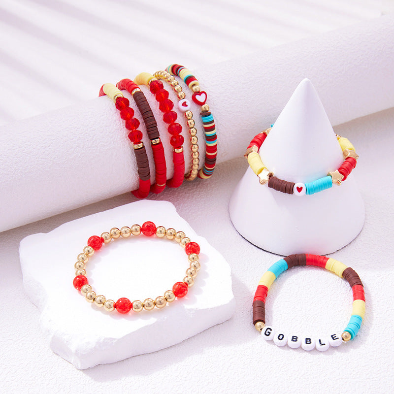 Bohemian Vintage Heart Star Letter Crystal Resin Stretch Bracelet Set Unisex