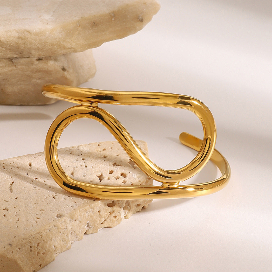 Bracciale Geometrico in Acciaio Inossidabile Placcato con Design a Polsino Aperto per Uomo e Donna