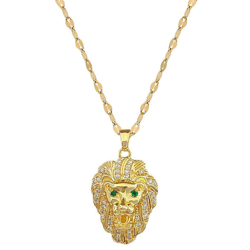 Minimalist Geometric Lion King Necklace for Women and Men with Stainless Steel Chain and Moon Motif