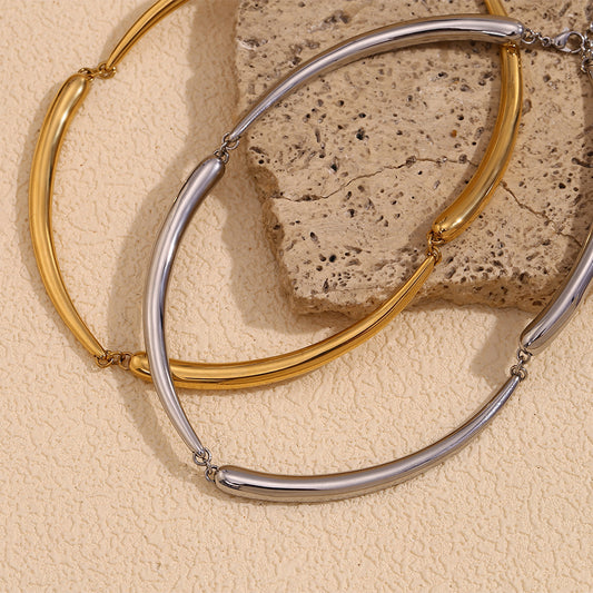 Collar Colgante Geométrico Minimalista para Mujer de Acero Inoxidable con Chapado en Oro de 18K Diseño Inspirado en Bambú