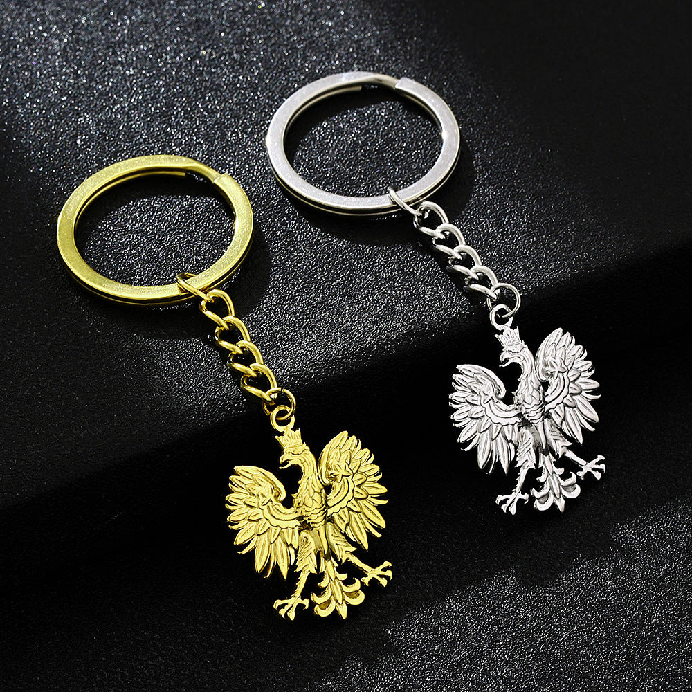 Portachiavi con pendente vintage aquila polacca etnica in acciaio al titanio accessorio unisex
