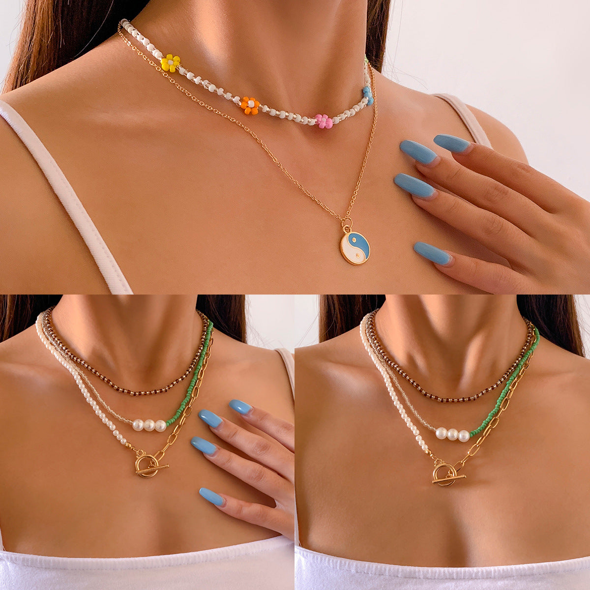 Vintage Bohemian Star Alloy Plated Tassel Beaded Necklace for Women