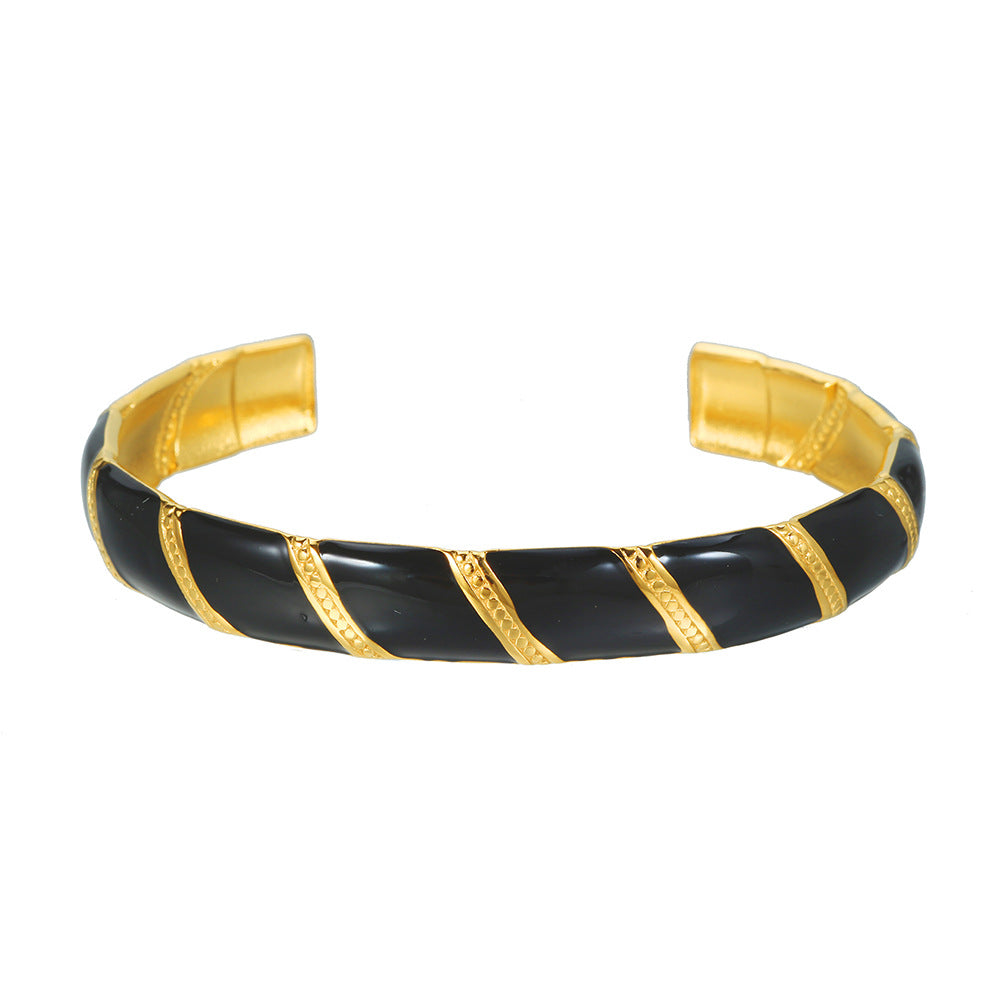 Vintage Geometric Drip Oil Plated Stainless Steel C-Shape Open Adjustable Bangle
