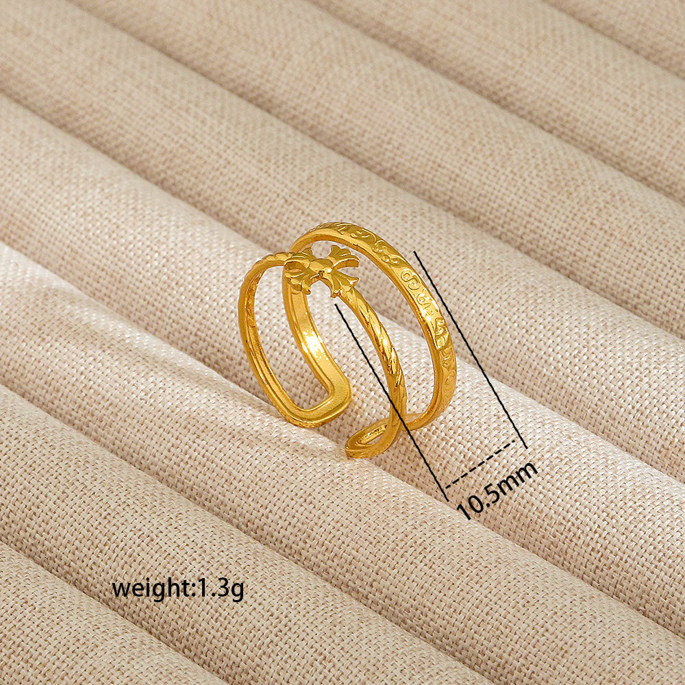 Anello aperto da donna in acciaio al titanio con forma geometrica e a cuore, stile INS, con finitura placcata