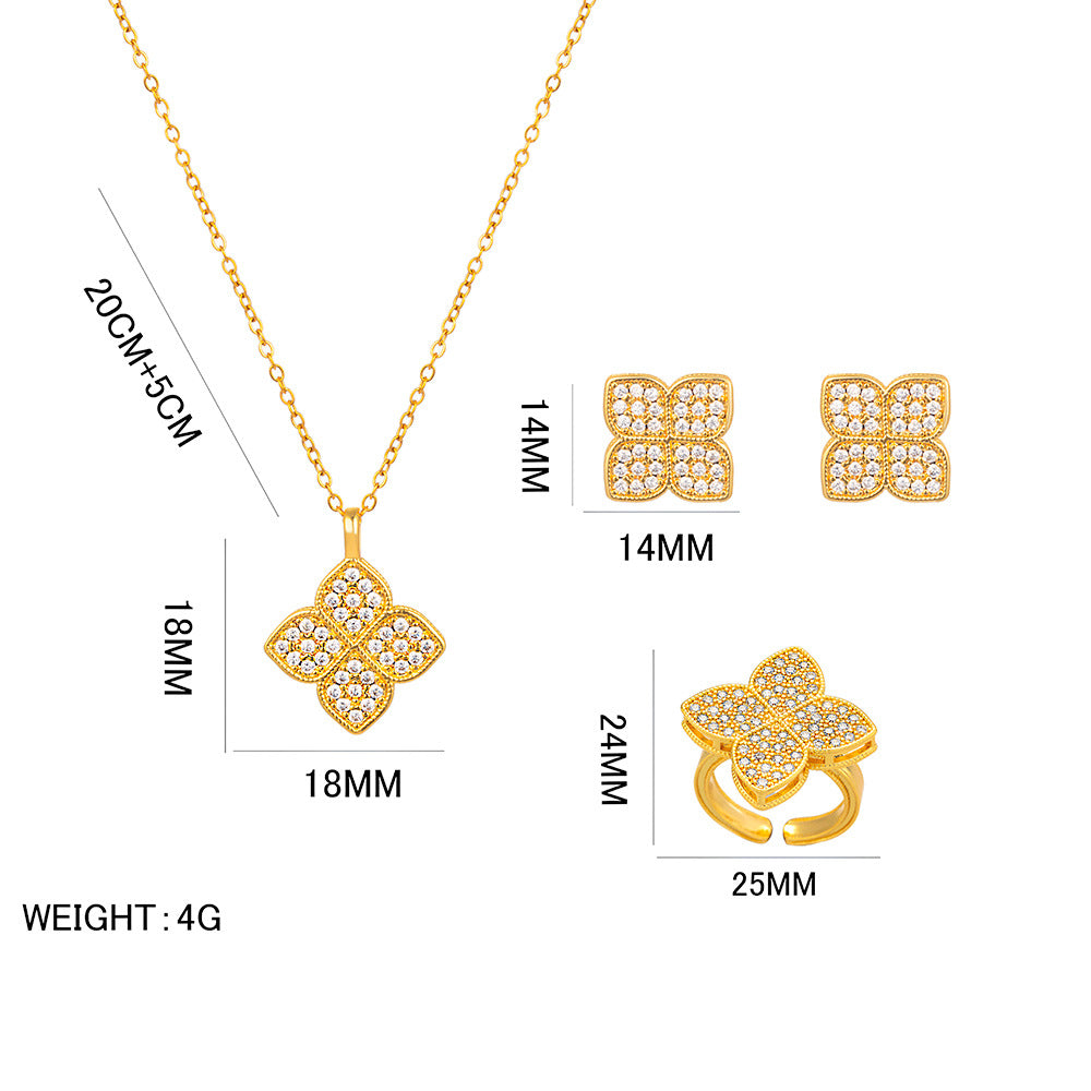 Minimalist Clover-Shaped Titanium Steel Necklace with Micro-Paved Zirconia, Snake Chain, Lightweight Luxury Pendant for Women