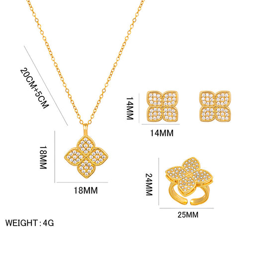 Collana minimalista a forma di trifoglio in acciaio al titanio con zirconia micro-incastonata, catena a serpente, ciondolo lusso leggero per donne