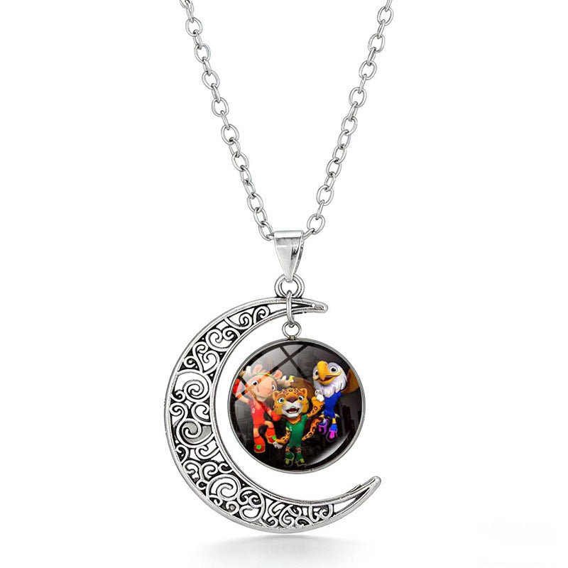 Collana Pendente Luna Geometrica Sportiva in Lega Placcata con Charm in Cristallo da Donna