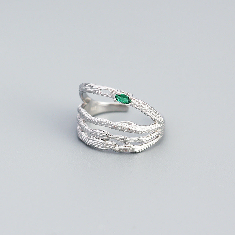Minimalist 925 Sterling Silver Geometric Irregular Double Layer Open Ring
