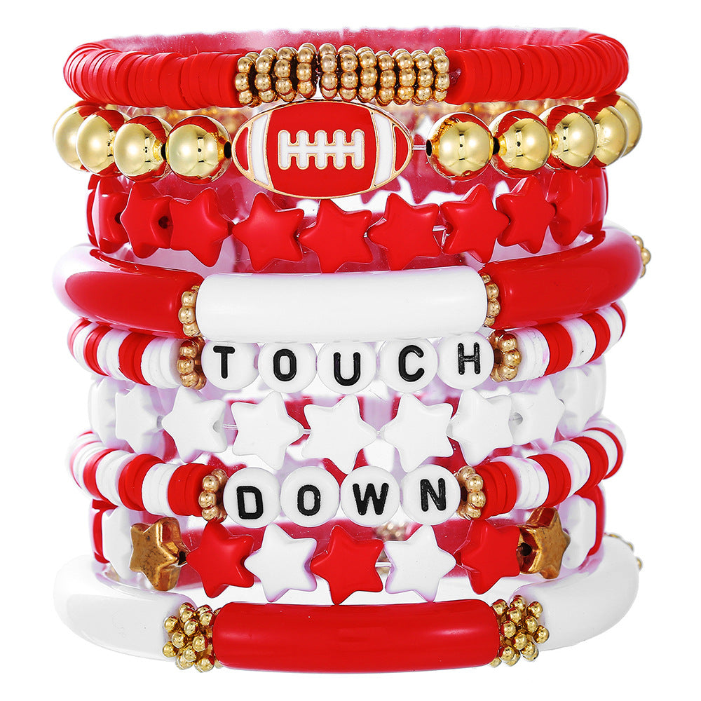 9-Piece Set Geometric Star Letter Resin Beaded Stretch Bracelet Stack