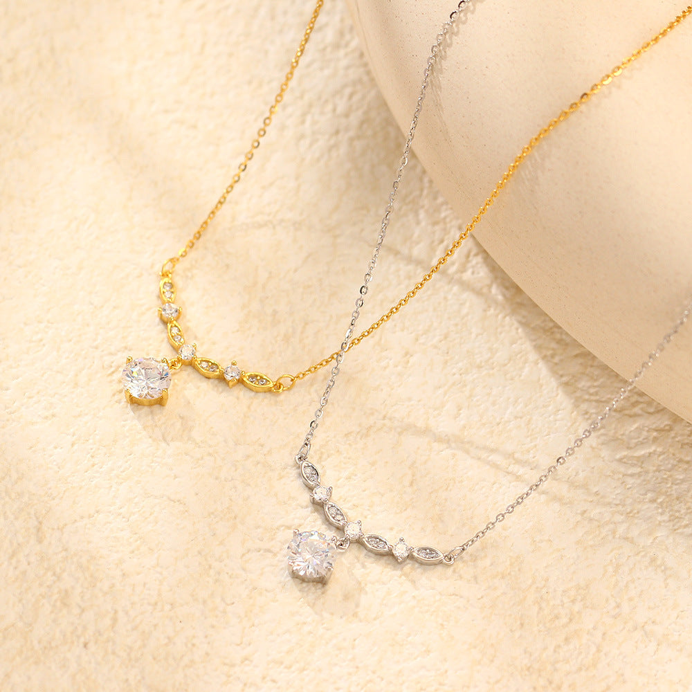 Collana a maglie forzate con zirconia cubica placcata in argento sterling 925, lusso elegante, geometrica rotonda e ovale, da donna