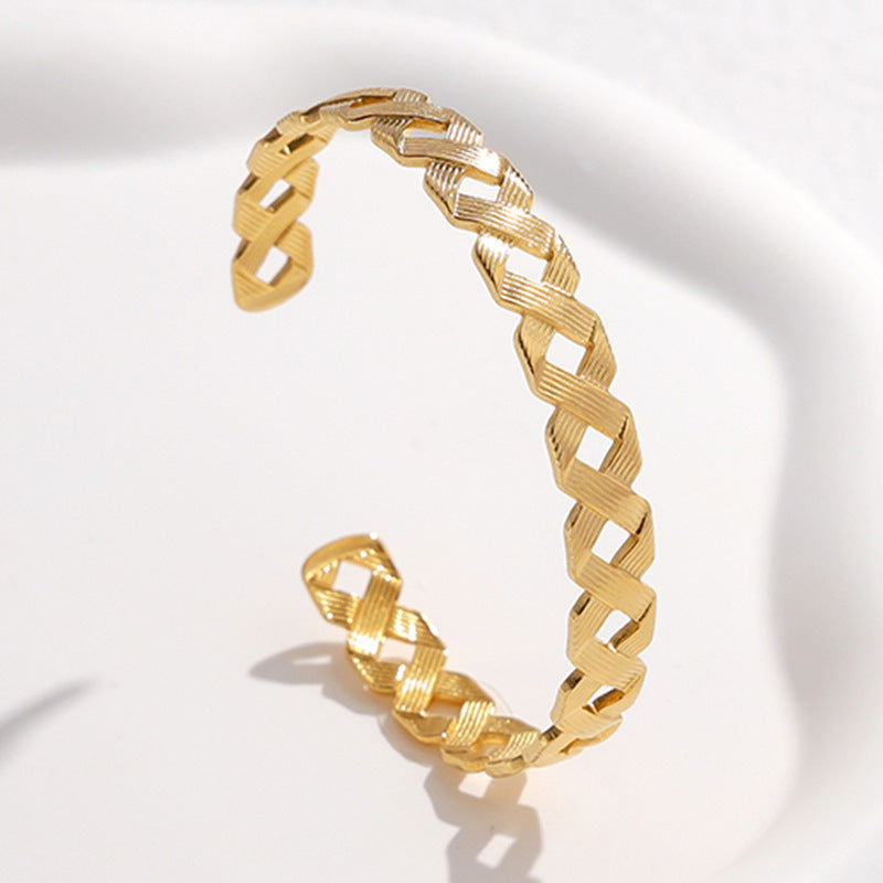 Adjustable Titanium Steel Bracelet for Women with Geometric Line Design Electroplated Finish Statement Cuff