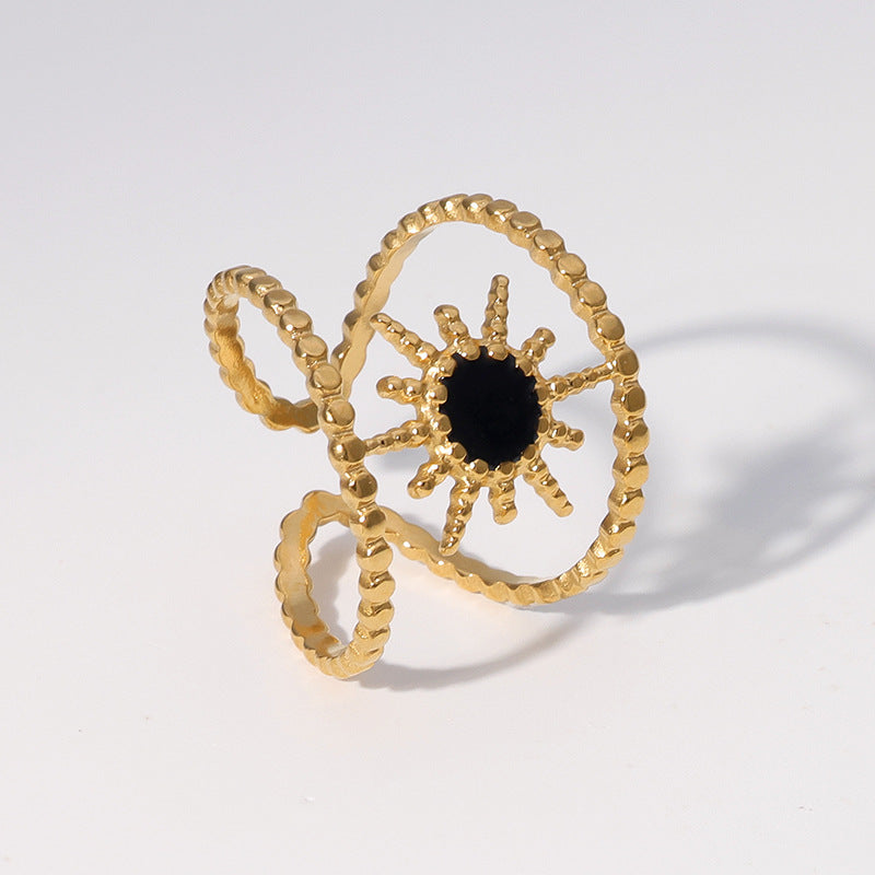 Luxury Minimalist Geometric Stainless Steel Adjustable Open Ring with Gold Plating for Women