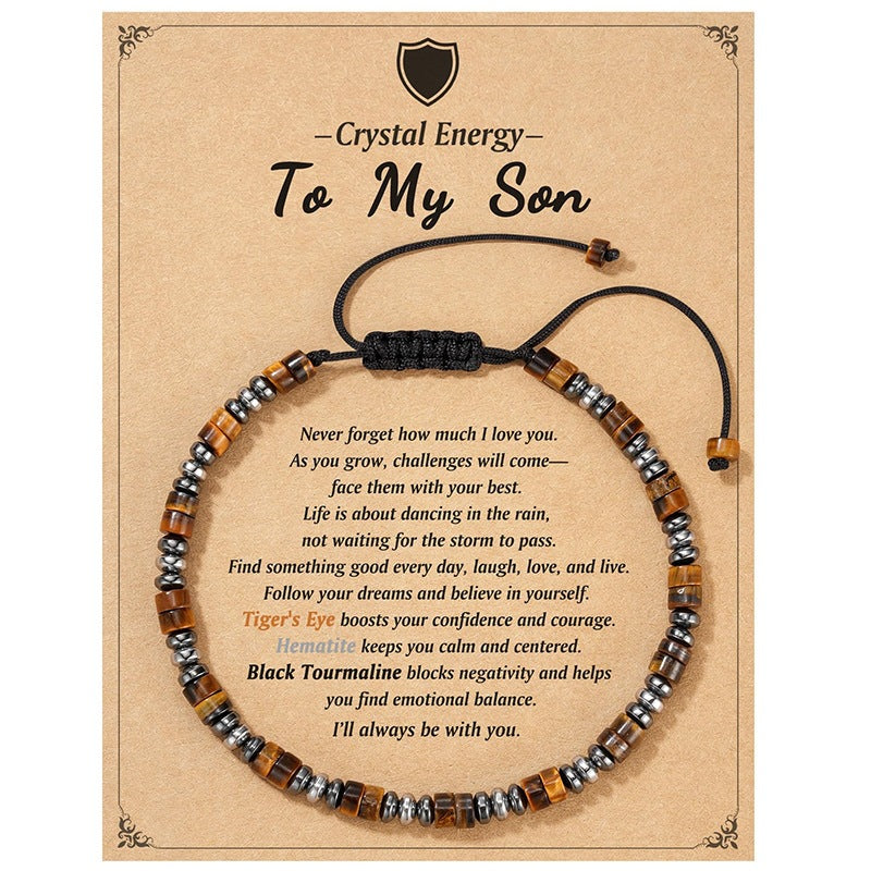 Geometric Round Natural Stone Beaded Bracelet Unisex Handmade Woven Cord