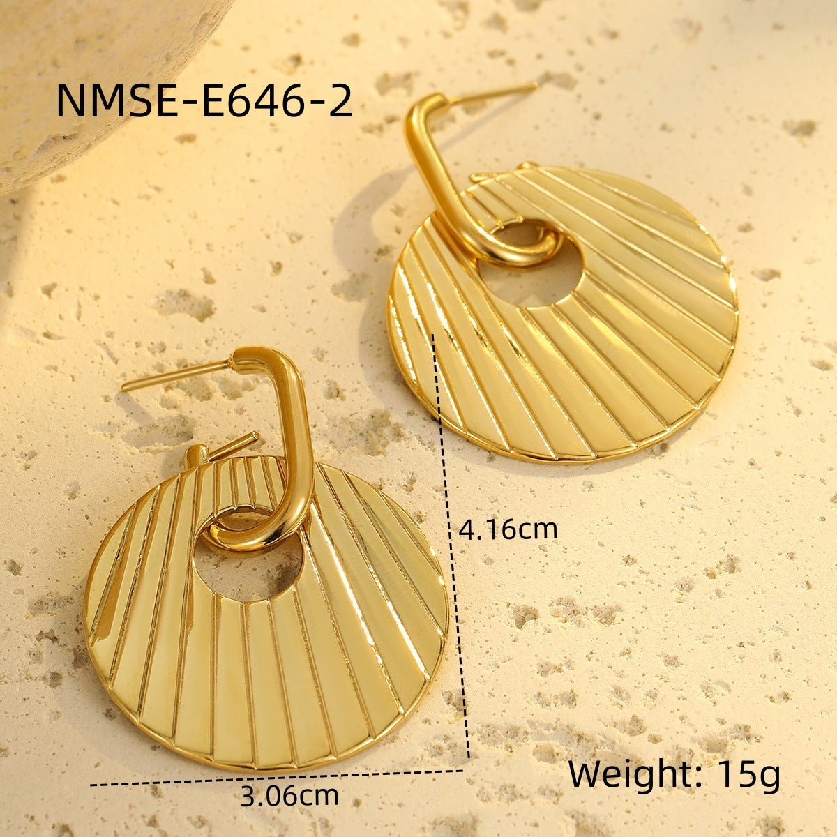 Pendientes geométricos circulares minimalistas de acero inoxidable brillante para mujer con acabado chapado