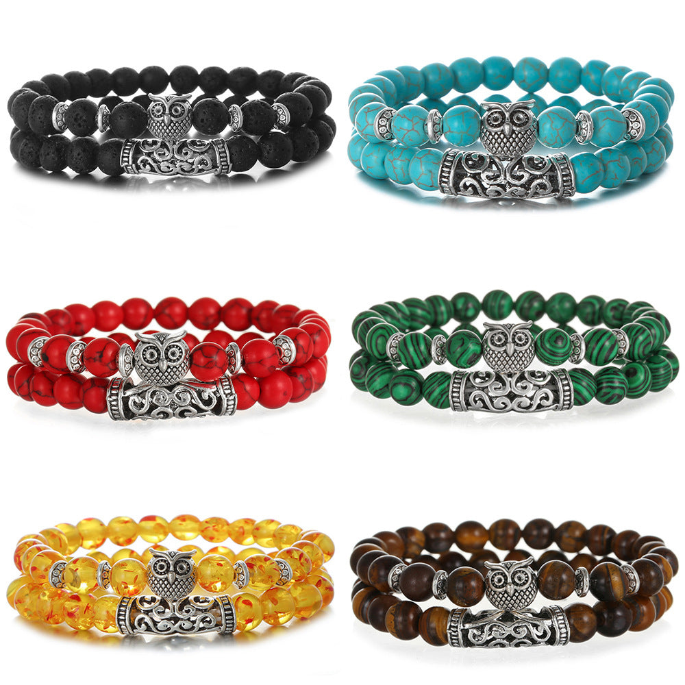 Animal Tiger's Eye Volcanic Stone Stretch Bracelet Set Unisex