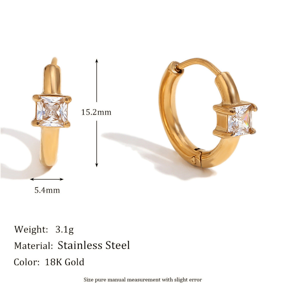 Minimalist Geometric Stainless Steel Earrings with 18K Gold Plating, Teardrop Triangle and Square Crystal Studs for Women