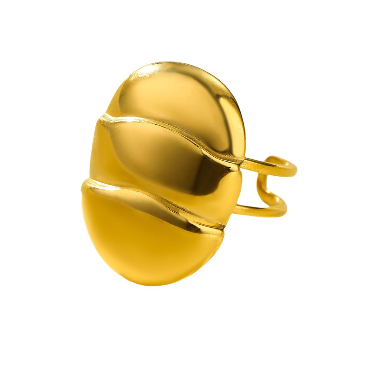 Anillo de titanio de acero inoxidable geométrico con baño de oro de 18 quilates, superficie lisa y textura hueca, estilo elegante para mujer de oficina