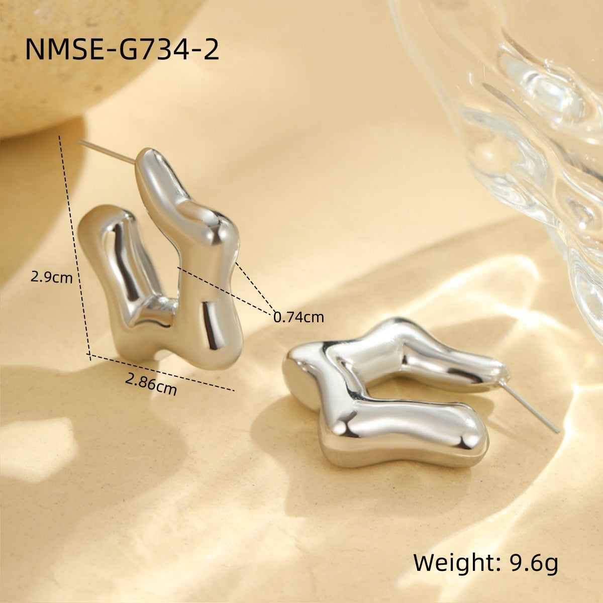 Pendientes de acero inoxidable con forma de estrella y corazón geométricos con baño de oro para mujer, elegantes para la oficina