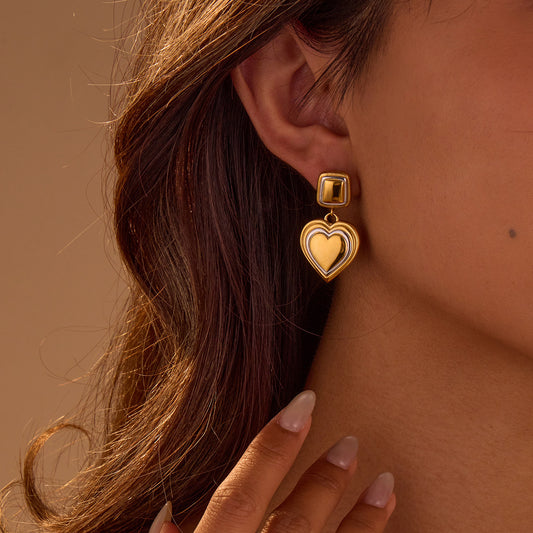Fashionable Heart-Shaped Stainless Steel Earrings with 18K Gold Plating for Women
