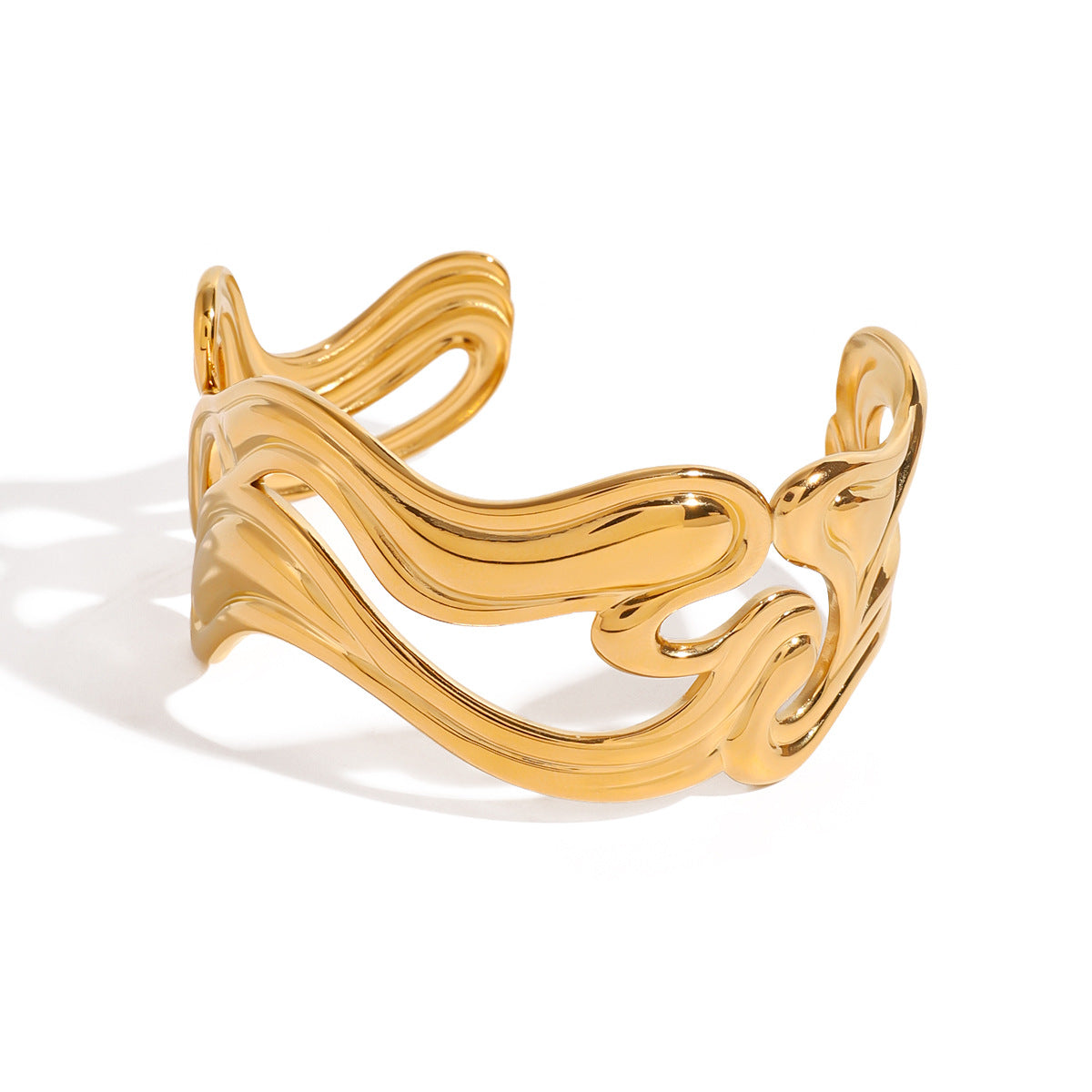 Fashion Geometric Open Cuff Bracelet 18K Gold Plated Stainless Steel Bold Statement Jewelry for Women
