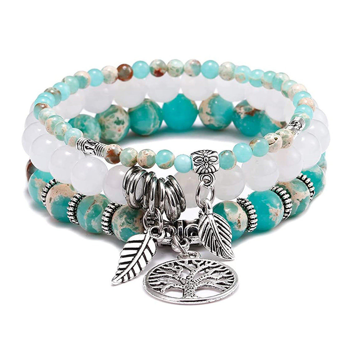 Bohemian Plated Alloy Tree of Life Pendant Bracelet Unisex Natural Stone Yoga Jewelry