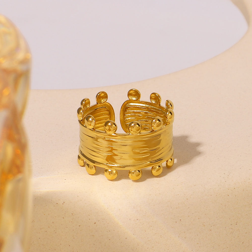 Anello in acciaio inossidabile a trama geometrica minimalista con placcatura in oro 18K, unisex
