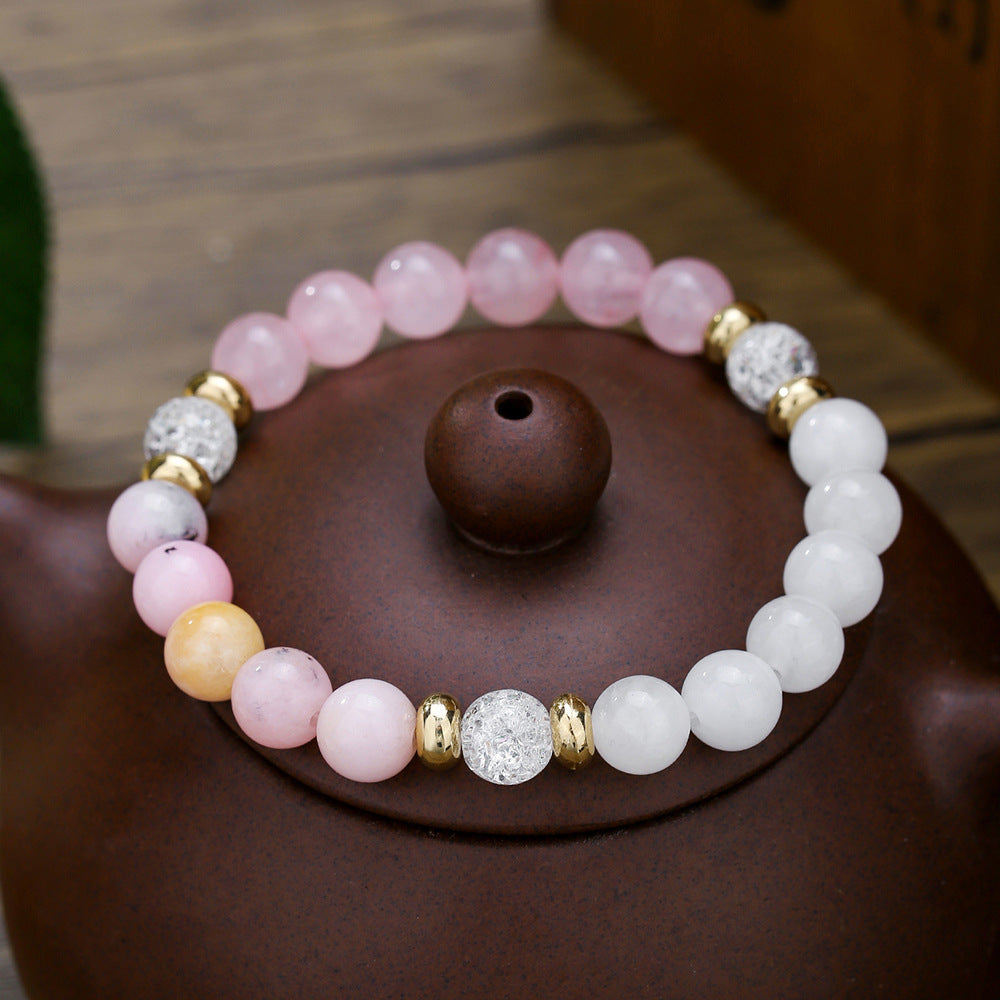 Casual Round Floral Gemstone Beaded Bracelet for Men and Women