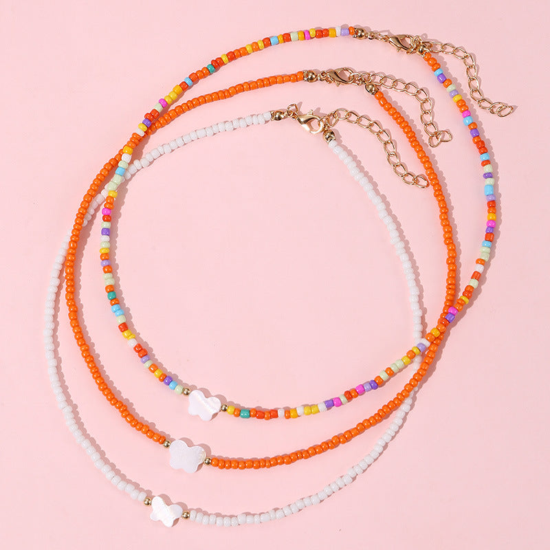 Collar con colgante de corazón y mariposa estilo bohemio con cuentas de cristal para niños, cadena de cuentas redondas hecha a mano