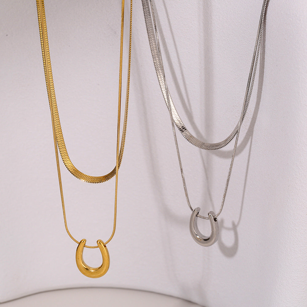Collar minimalista en forma de U de acero titanio con acabado chapado para combinar, gargantilla de cadena de serpiente para mujeres y hombres