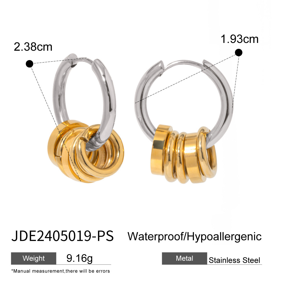 Minimalist Round Geometric Plated Stainless Steel Hoop Earrings for Women