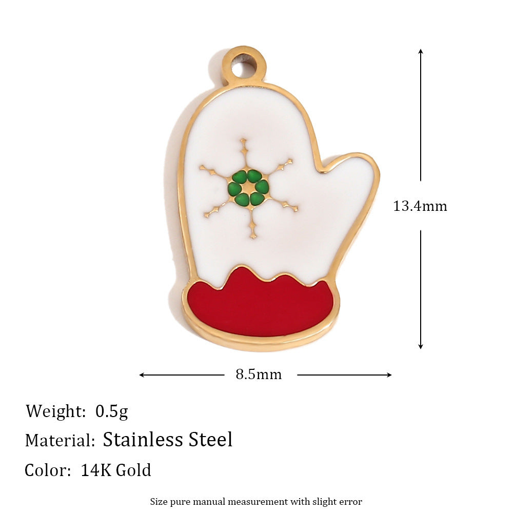 Cute Cartoon Christmas Santa Elk Reindeer Pendant with Stainless Steel Base Plated in 14K Gold and Enamel Finish for Holiday Season