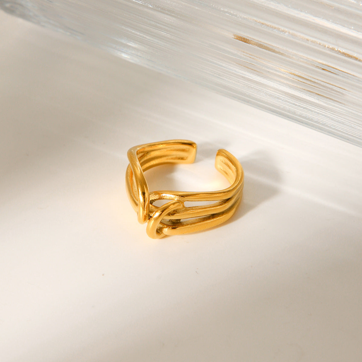 Minimalist Geometric Open-End Stainless Steel Ring for Women with 18K Gold Plating