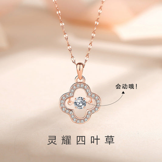 Minimalist Four-Leaf Clover Pendant Necklace for Women in Titanium Steel with Plated Finish on O-Chain
