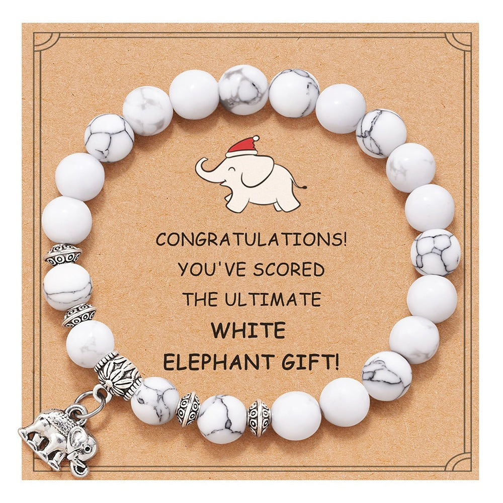 Minimalist Natural Turquoise Elephant Beaded Stretch Bracelet Unisex