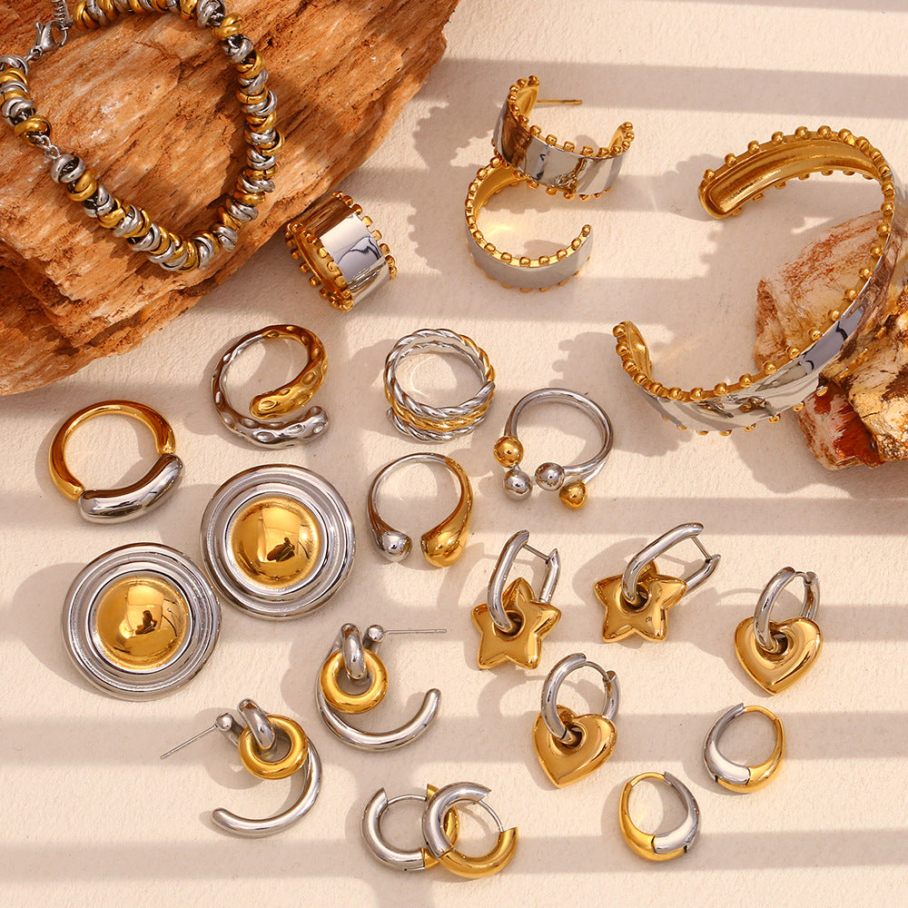 Pendientes de aro geométricos de acero inoxidable chapados en oro de 18 quilates estilo OL para mujer