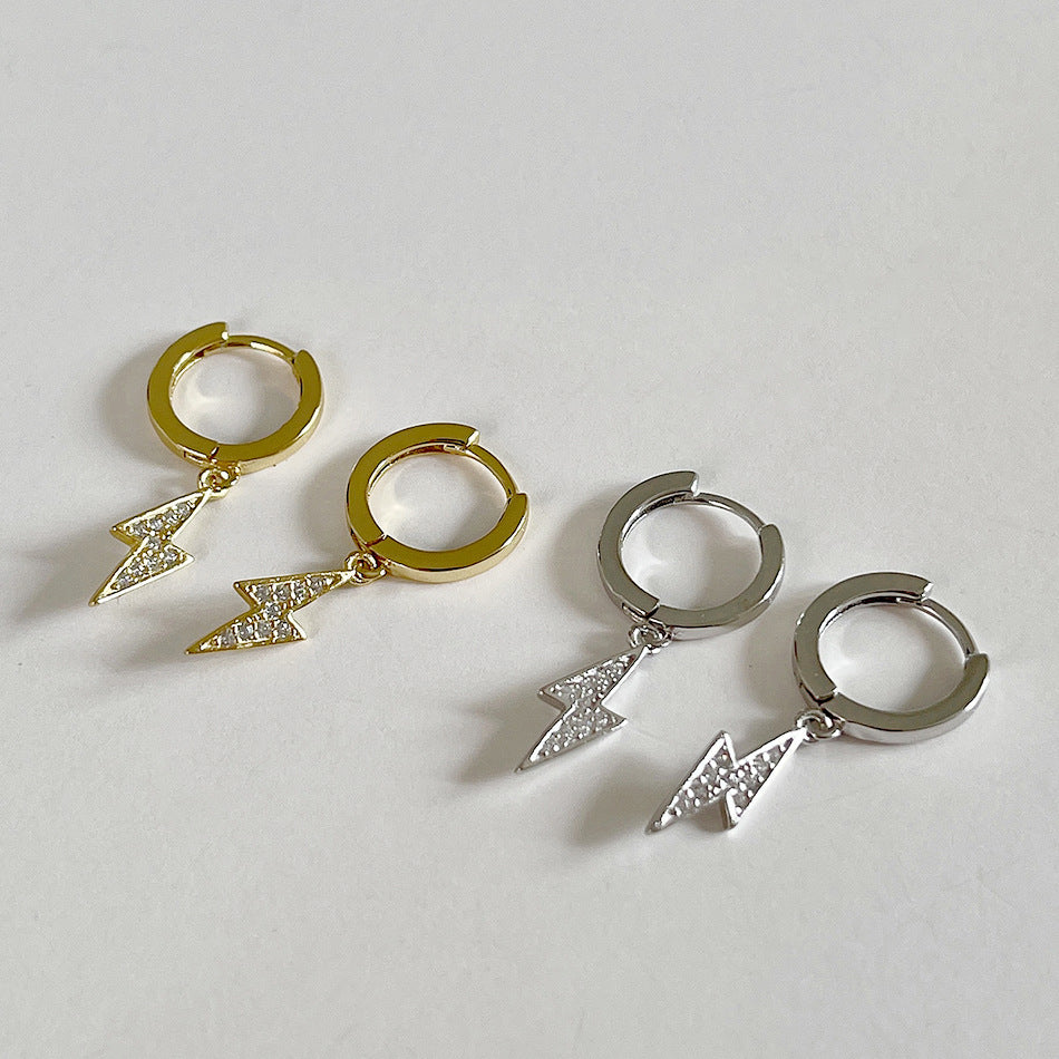Pendientes de plata de ley 925 con forma de rayo e incrustaciones de diamantes de imitación para mujer
