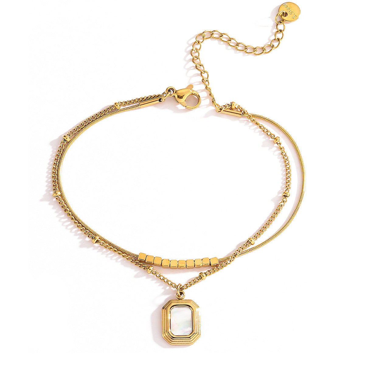 Bracciale da donna impilabile a doppio strato in acciaio al titanio con geometria minimalista e finitura placcata
