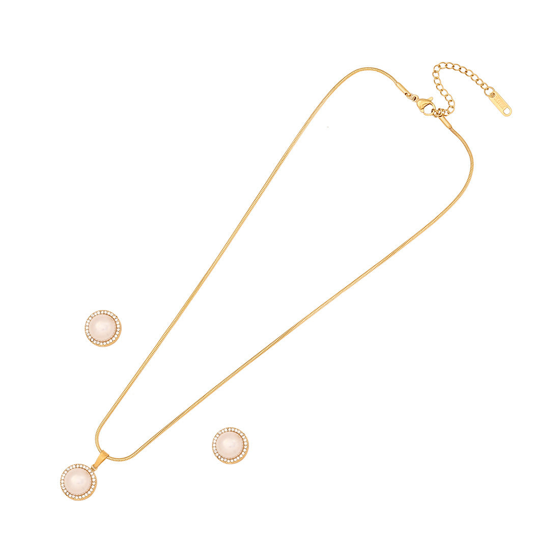 Fashionable Heart-Shaped Geometric Pendant Necklace Set with Rhinestone Inlay in Stainless Steel on Snake Chain for Women