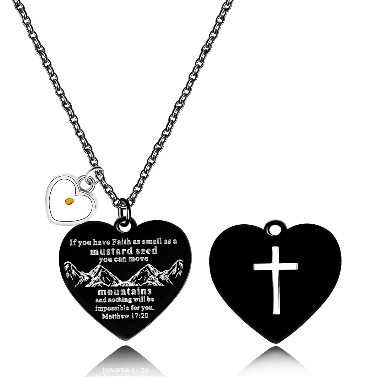 Collana con Ciondolo a Croce a Doppia Faccia in Acciaio Inossidabile con Versetto Biblico Personalizzato, Charm in Acciaio al Titanio Lucidato e Design Geometrico