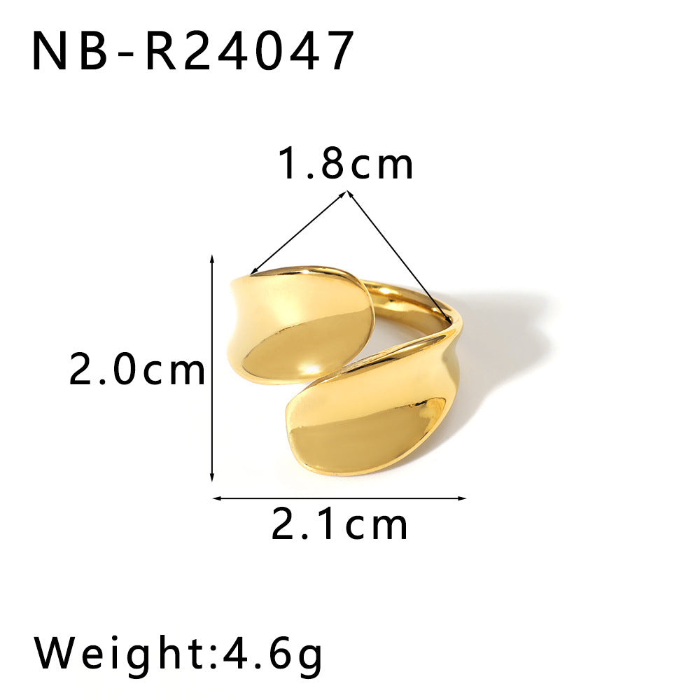 Geometric Teardrop-Shaped Stainless Steel Ring with Polished Finish and 18K Vacuum Plating for Women