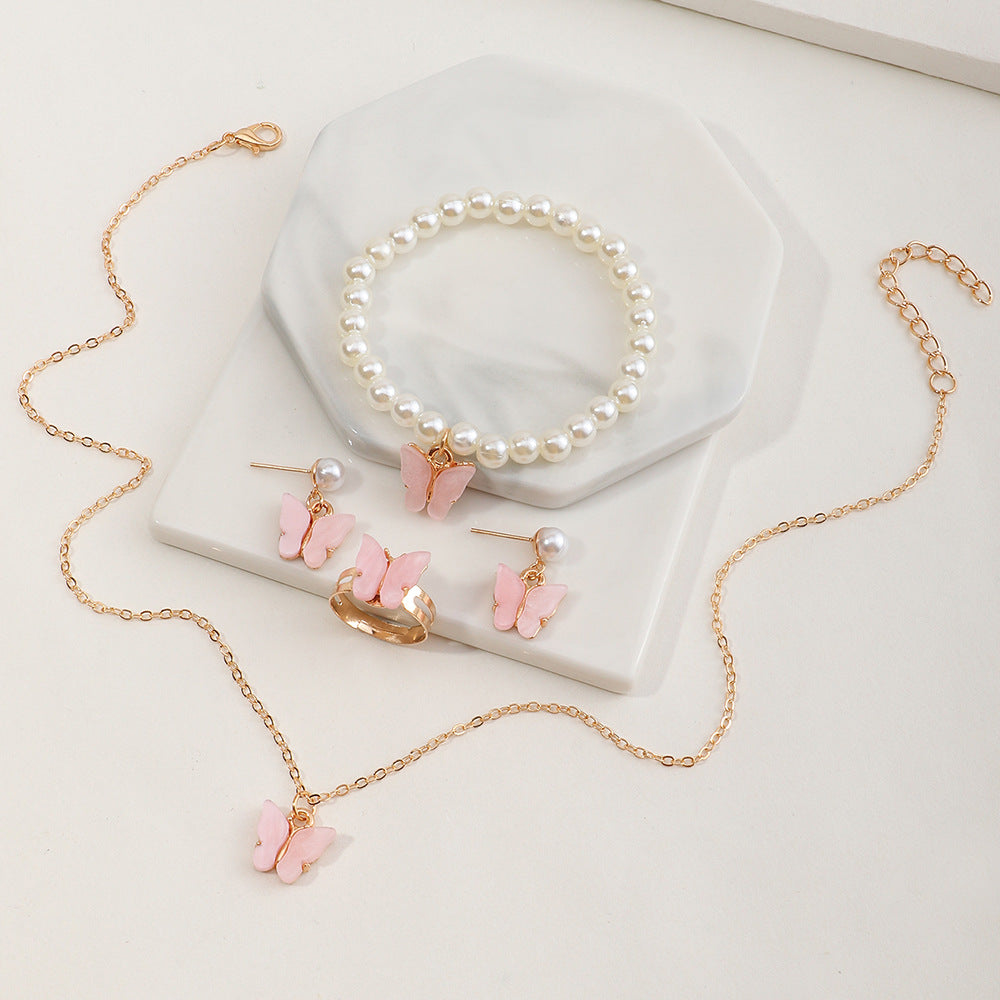 Set Collana con Farfalla per Bambini con Ciondolo in Lega e Finitura Smaltata su Catena Box, per Bambine dai 3 ai 10 Anni, Accessori a Tema Principessa