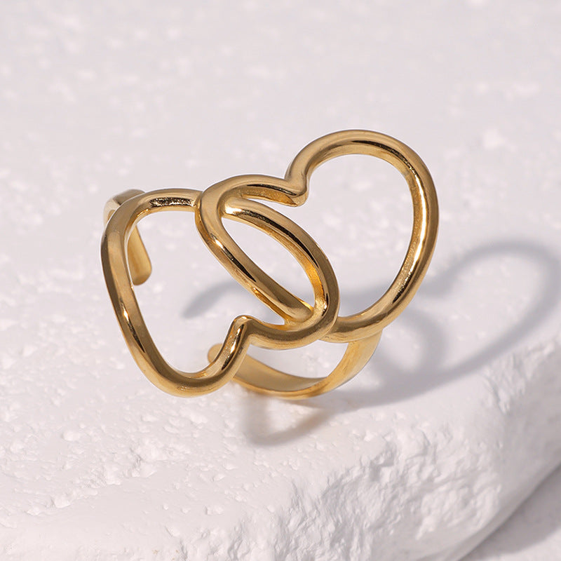 Anello da donna minimalista a cuore aperto in acciaio inossidabile placcato oro 18K