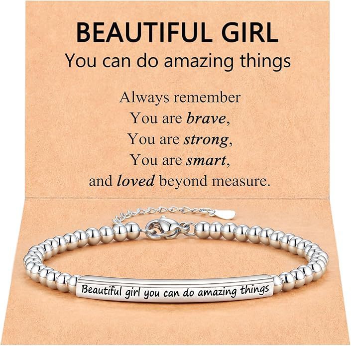 Minimalist Geometric Round Polished Stainless Steel Beaded Bracelet Adjustable Engraved for Unisex