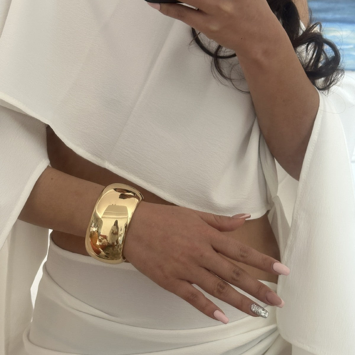 Geometric Plated Alloy Wide Cuff Bracelet